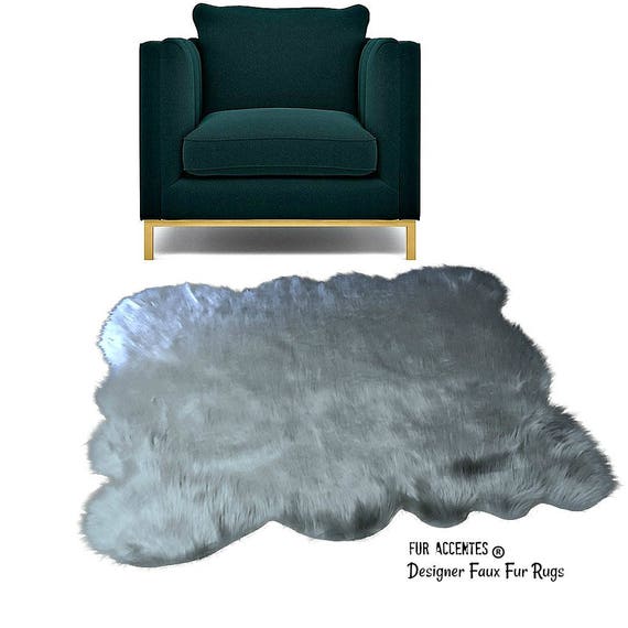 Faux Sheepskin Rug - Faux Fur Area Rug - White,Off White,Brown,Black,Tan,Gray - Random Pelt Shape - Designer Throw Rug - Fur Accents - USA