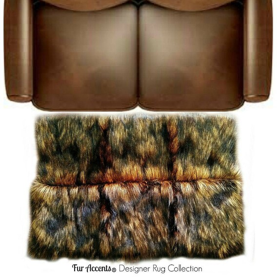 Plush Faux Fur Area Rug - Wolverine - Wolf - Pieced Fur - Soft Shaggy Patchwork - Designer Throw Rug - Art Rug Collection by Fur Accents USA