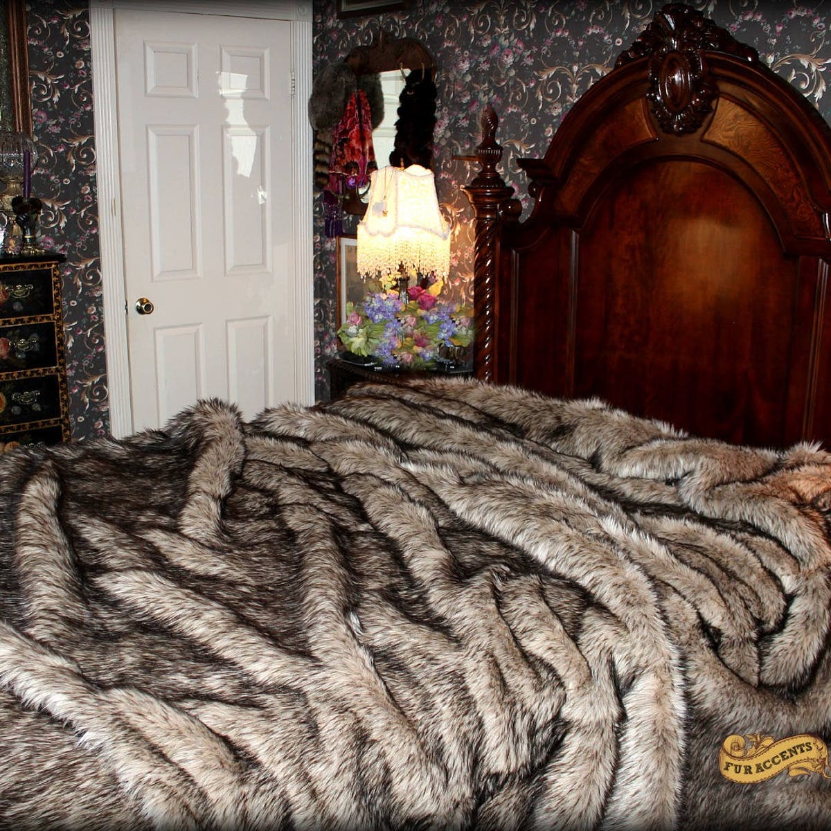 Plush Faux Fur Bedspread Coyote Wolf Shag Bear Design Designer Throws by Fur Accents USA - Etsy