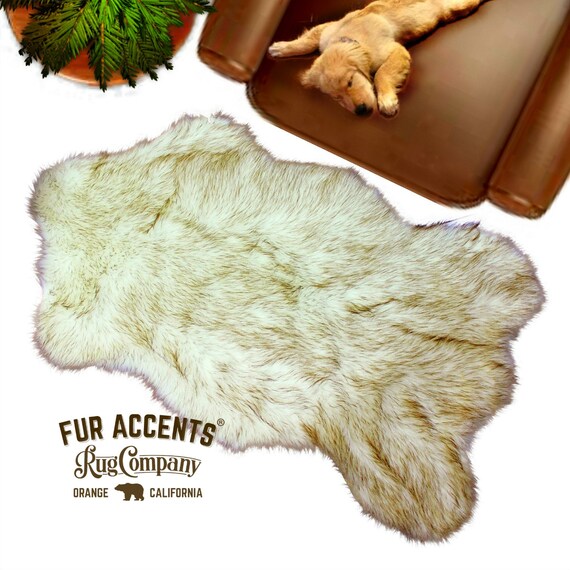 Plush Faux Fur Area Rug - Luxury Fur  Padded Shaggy Dognappers Pet Bed Sheepskin Chubby Bear - Black Tip - Brown Tip - Fur Accents USA