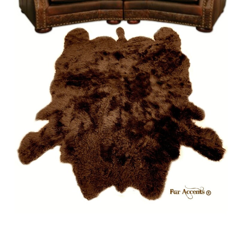 Plush Faux Fur Area Rug Gy Buffalo Skin Hide Large Realistic Pelt Shape Designer Throw Brown Art By Accents Usa