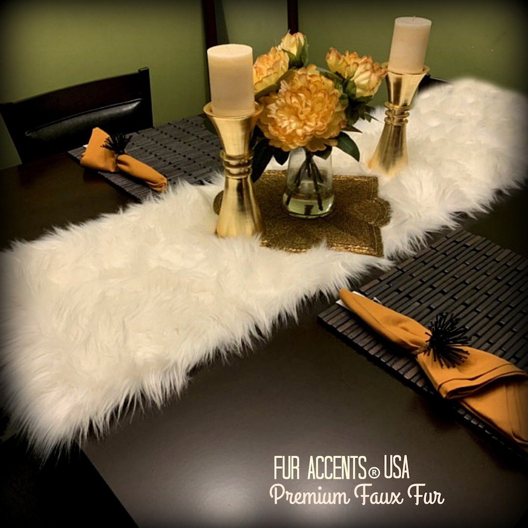 Luvfabrics Black Faux Fur Table Runner - 12x108 Inches Shaggy Soft Decor For Weddings, Parties, Home Decor