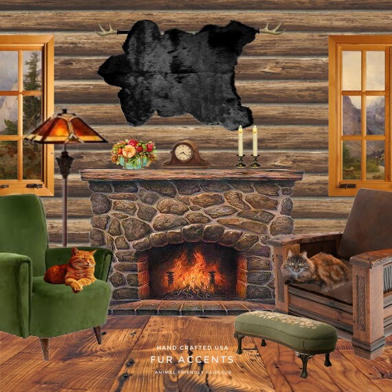 Bear Skin Rug. Realistic. Faux Fur. Area Rug. Lodge Cabin. Throw Rug. Smoky Mountain Bear. Rustic. Log Cabin, Lodge, Cottage Décor. Shag.