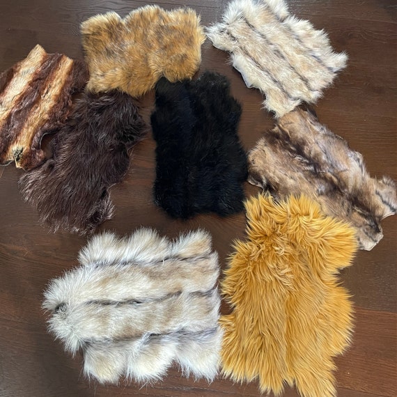 FUR ACCENTS 2 Pcs. / Faux Fur Fake Rabbit Skin Pelts / Soft Shaggy / Animal Shape Pelt Mini Throw Rug