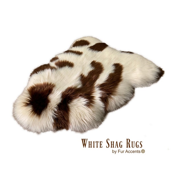 Plush Sheepskin Area Rug - Luxurious -Icelandic Sheep Thick Shaggy Faux Fur  Pelt - Brown Spotted, 4 Colors - Pet Bed Fur Accents USA