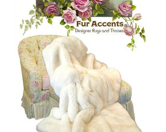 Plush Faux Fur Throw Blanket, Creamy White Rabbit, Luxury Shag