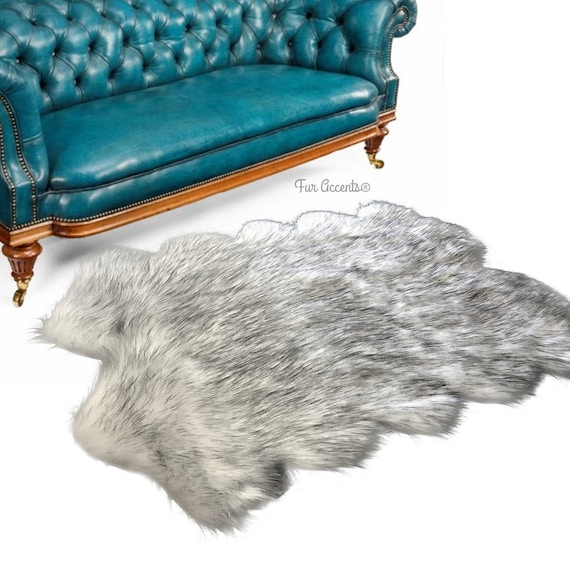 Extraordinary Faux Fur Sheepskin Area Rug - Quatro Design - Pelt Shape - White w/Black Tips - Shaggy Shag Designer Art Rug - Fur Accents USA