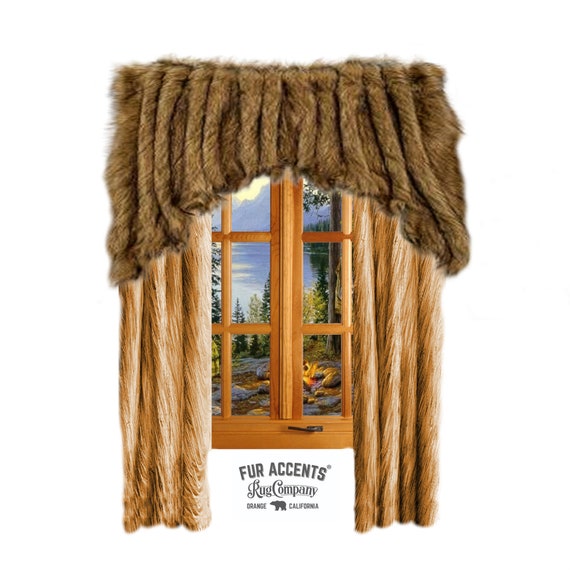 Plush Faux Fur Window Panels - Drapery Curtain Panels - Rod Pocket Top - Shirred - Exotic - Hand Sewn - Fur Accents - USA