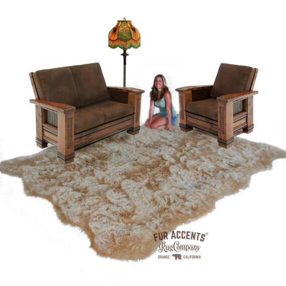 Plush Faux Fur Area Rug - Luxury Fur Thick Shaggy Random Shape Sheepskin - Faux Fur - Country Edge Designer Throw Rug - Fur Accents - USA