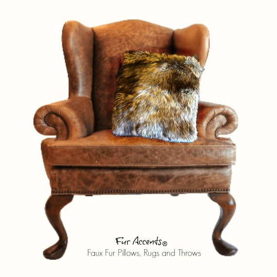 Plush Faux Fur Pillow - Sham - Cover - Luxury Brown  Gold Brown Wolf Fur  New Sizes and Colors - Designer Throw - Toss -  Fur Accents USA