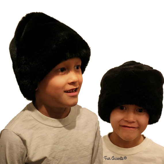 Plush Faux Fur Hat - Fun Shaggy Rabbit Fur Hat -  Bunny Beanie - Designer Fashion Kids and Adults - Great Hats by Fur Accents - USA