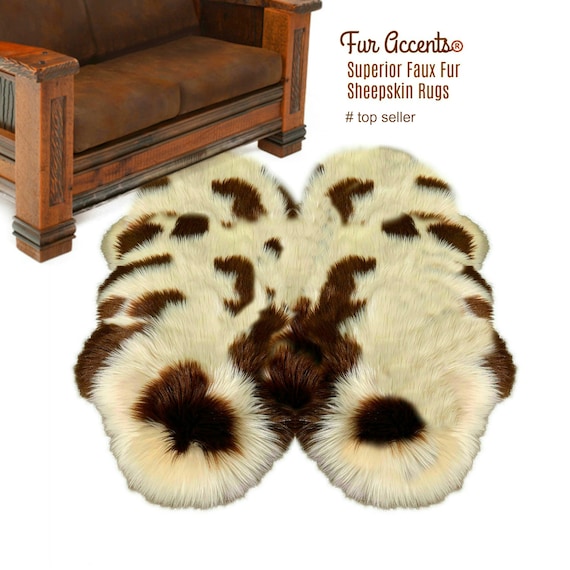 Thick Sheepskin Area Rug - Luxurious -Icelandic Sheep - Shaggy Faux Fur  Pelt - Brown Spotted - Quatro Sheep Rug - Fur Accents USA