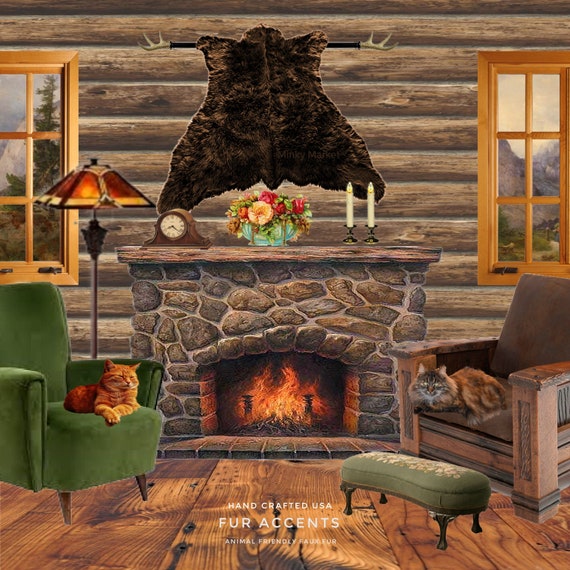 Bear Skin Rug. Realistic. Faux Fur. Area Rug. Lodge Cabin. Throw Rug.  Bear. Rustic. Log Cabin, Lodge, Cottage Décor. Shag.