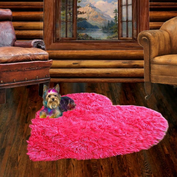 Plush Faux Fur Area Rug - Shaggy Thick Sheepskin - Heart Shape Pelt Design  - Designer Art Rug by Fur Accents-  Support Handmade in America