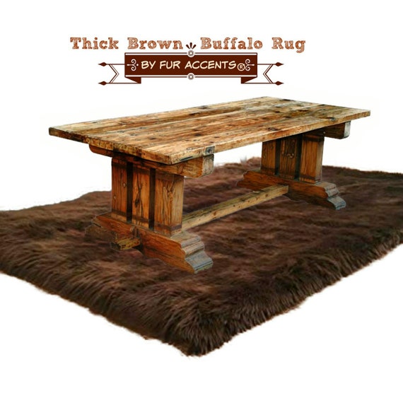 Extraordinary Faux Fur Area Rug - Shaggy Thick Brown Buffalo - Ultra Suede Lined - Rectangle Pelt Design - Art Rugs by Fur Accents USA