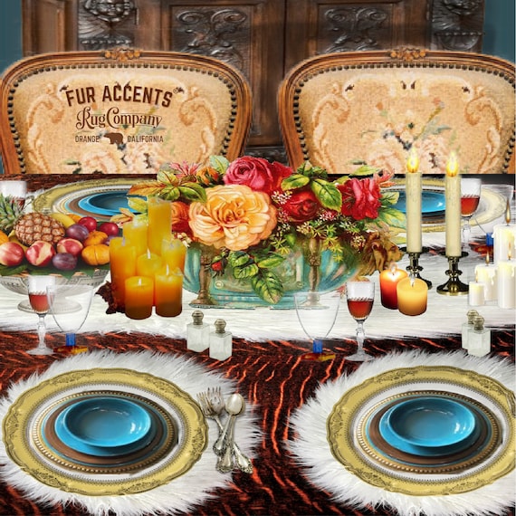 Set of 4  Plush Faux Fur Placemats Luxury Fur Soft Shaggy Sheepskin Place Mat Table Top Wedding Decor Designer Accessories Fur Accents USA
