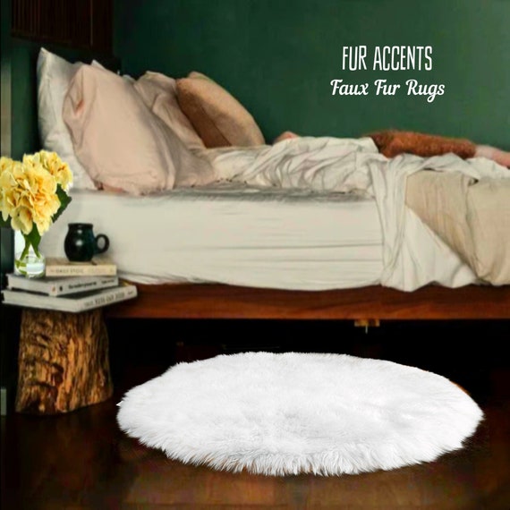 Plush Faux Fur Area Rug - Shaggy Thick Sheepskin - Round Shape Pelt Design  - Designer Art Rug by Fur Accents USA
