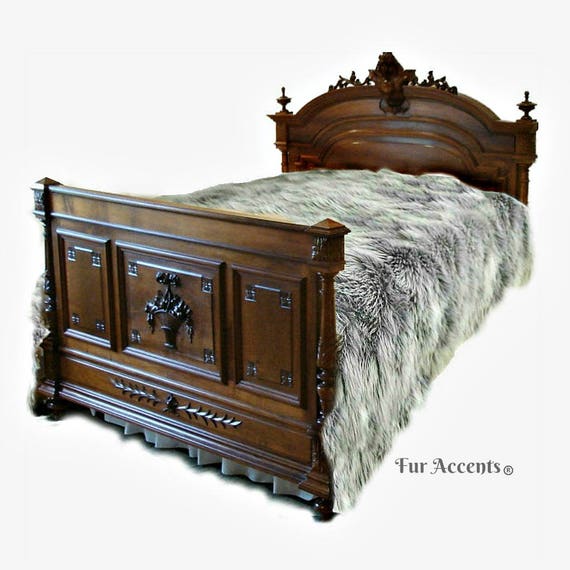 Plush Faux Fur Bedspread - Gray Shag Wolf - Bear Skin Design - Designer Throws by Fur Accents USA