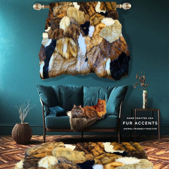 Fur Wall Hanging Art, Patchwork Pieced Fur Rug, 100% Animal Friendly, One of a Kind, Hand Made Throw, Designer Originals by fur Accents, USA