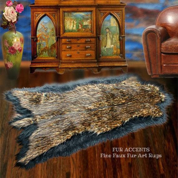 Plush Faux Fur Area Rug - Luxury Fur Thick Double Deer Skin - Faux Fur - Animal Pelt Shape Designer Throw Art Rug by- Fur Accents - USA