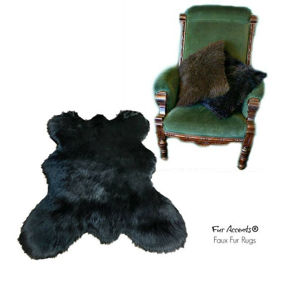 Plush Faux Fur Bear Skin Area Rug - Realistic Traditional Old Bear - Shag Designer Throw Rug - 100% Animal Friendly Fur Accents USA