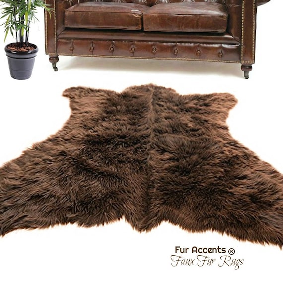 Plush Faux Fur Bear Skin Area Rug - Traditional Realistic Designer Throw Rug - 6 Colors 100% Animal Friendly Fur Accents USA