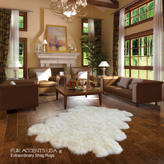 Plush Faux Fur Area Rug - Shaggy Thick Sheepskin - Multi Pelt Shape Design  - Designer Art Rug by Fur Accents USA