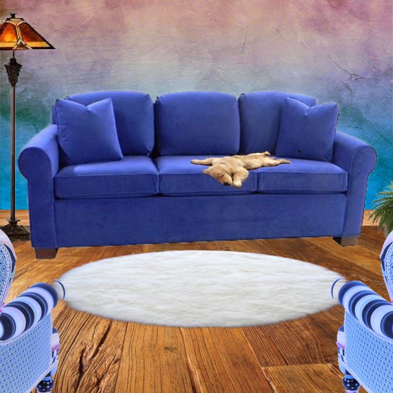 Plush Faux Fur Area Rug - Shaggy Thick Sheepskin - Round Shape Pelt Design  - Designer Art Rug by Fur Accents USA