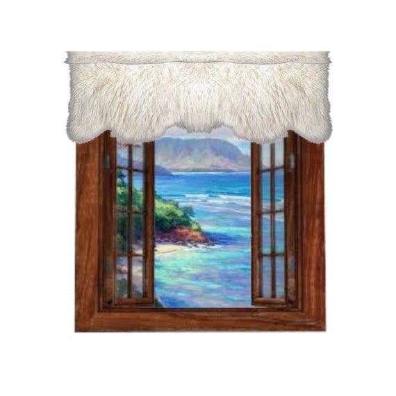 Plush Faux Fur Window Valance, Curtains, Rod Pocket Top, Sculpted Bottom Edge, Cabin, Lodge, Bedroom, Den, Hand Cut, Sewn, Fur Accents USA