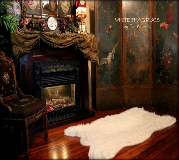 Plush Faux Fur Art Rug - Luxury Fur - Thick Shaggy White Bear Skin Pelt  -  Fur Accents USA