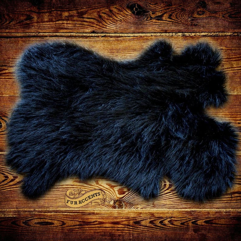 Plush Faux Fur Area Rug Black Rabbit New Pelt Shape Etsy