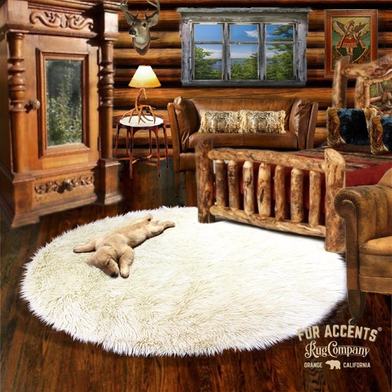 Plush Faux Fur Area Rug - Shaggy Thick Sheepskin - Round Shape Pelt Design  - Designer Art Rug by Fur Accents USA
