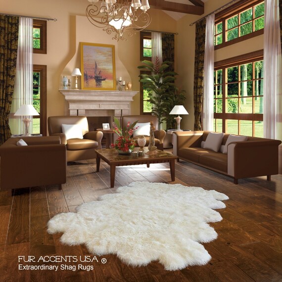 Plush Faux Fur Area Rug - Shaggy Multi Pelt Shape Sheepskin - White, Black, Gray, Tan, Brown, Beige - Designer Art Rug by Fur Accents USA