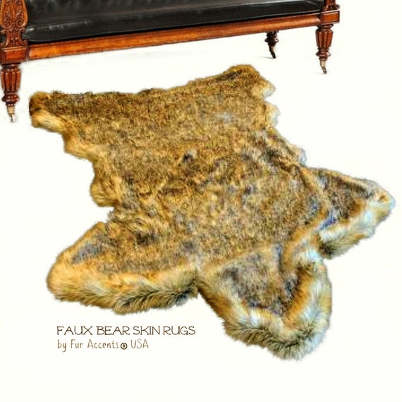 Bear Skin Rug - Plush Golden Brown Faux Fur - Pelt Rug - Fur Accents USA