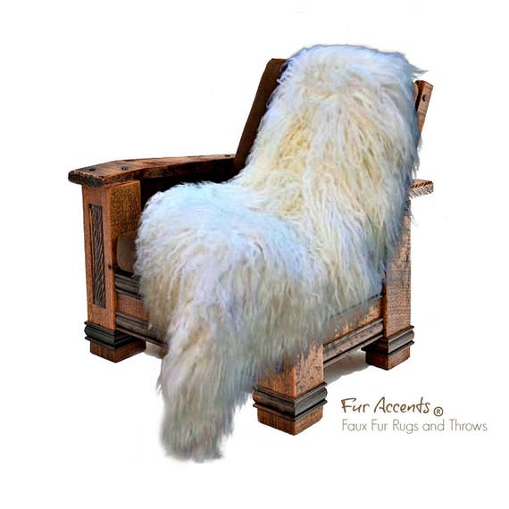 Plush Faux Fur Throw Blanket - Long Hair Mongolian Sheepskin - Llama - Shaggy Design - White or Off White Designer Throw - Fur Accents - USA