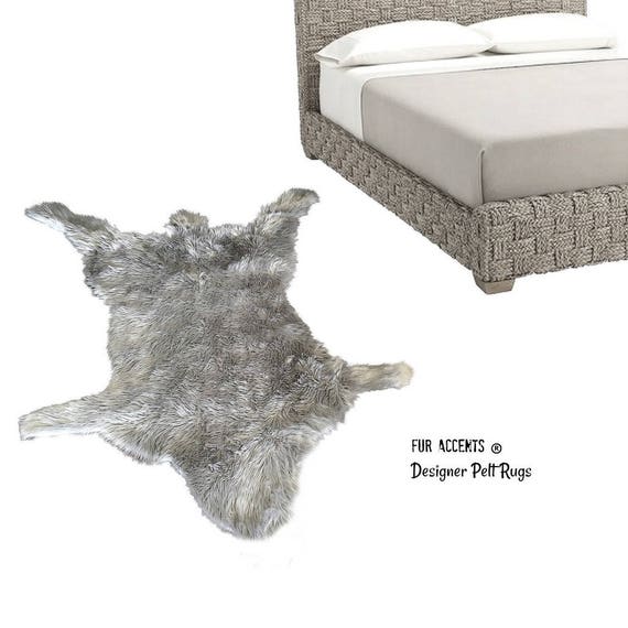 Bear Skin Rug - Faux Fur Area Rug - White,Off White,Brown,Black,Tan,Gray - Wolf Pelt Shape - Designer Throw Rug - Fur Accents - USA