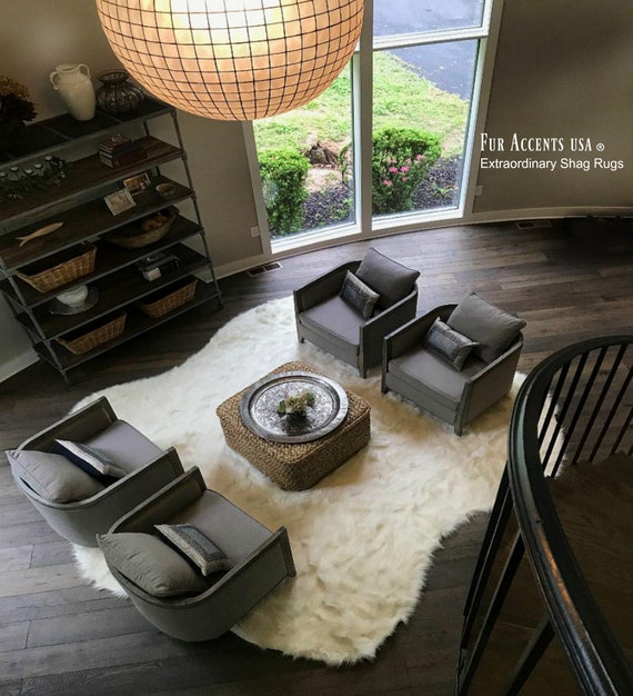 Extraordinary White Shag Rug - Faux Fur Area Rug - Shaggy Thick Shag Carpet - Curved Edge Sheepskin Rug - All Sizes - Hand Made in the USA