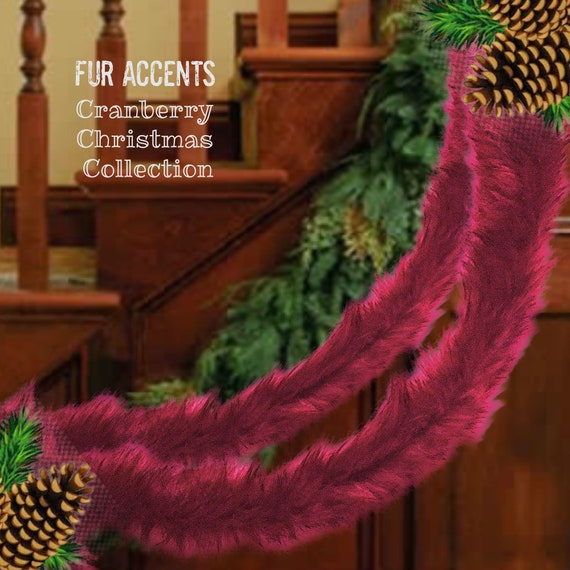 Faux Fur Christmas Tree Garland, Swag, Shaggy Cranberry Red, Strand, Ornament, Stairway Trim, Mantle Decoration, Fur Tinsel, Fur Accents-USA