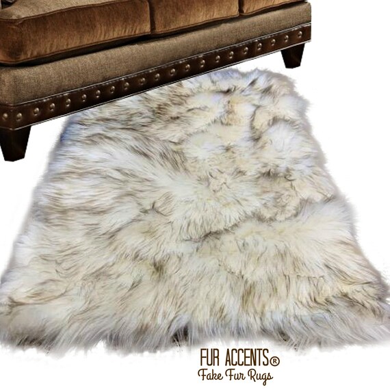 FUR ACCENTS Arctic Wolf Area Rug Brown TIp Shag All Sizes