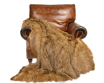 Brown Wolf Faux Fur Throw Blanket, Shag Cottage Decor