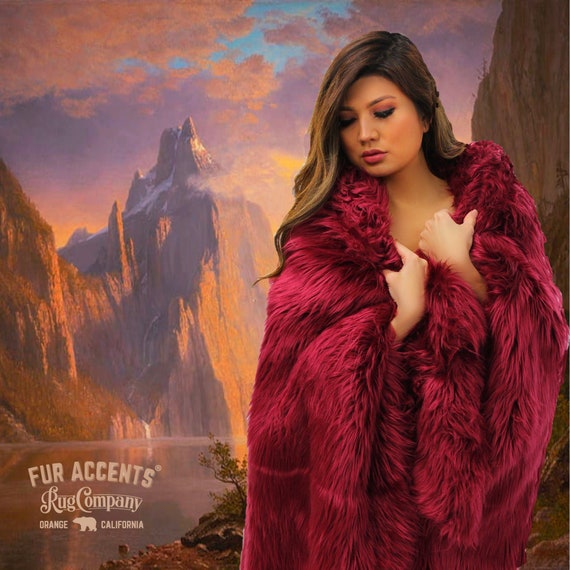 Plush  Faux Fur Throw Blanket, Bedspread, Soft Burgundy Wine Shag, Luxury Fur - Minky Cuddle Fur Lining Fur Accents USA