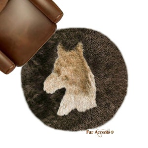 Plush Faux Fur Area Rug Horse Head Art Rug Pony Round Hand Sewn Micro Suede Lining Western Log Cabin Fur Accents USA image 1