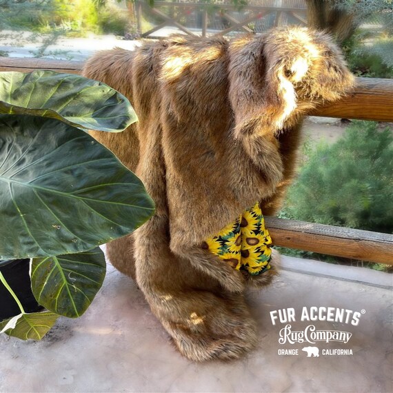 Plush  Faux Fur Throw Blanket, Soft, Light Brown Wolf, Luxury Fur, Beautiful Golden Sunflower Garden Lining, Fur Accents USA