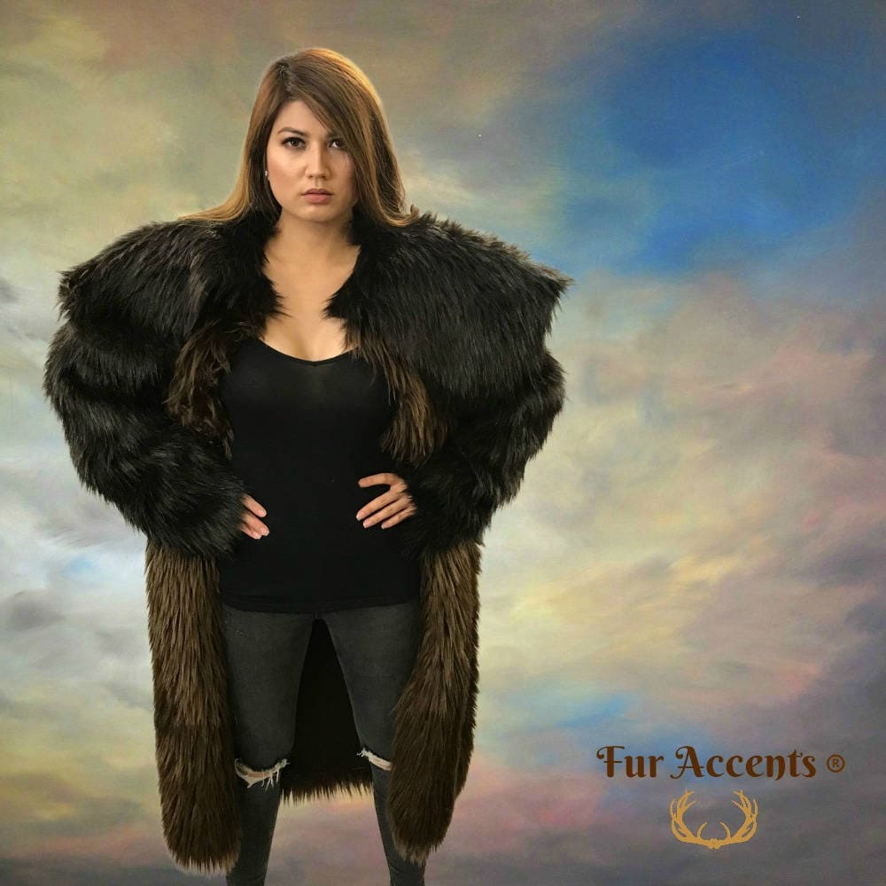 Buffalo Robe Bear Skin Jacket Long Coat Exotic Faux Fur Etsy