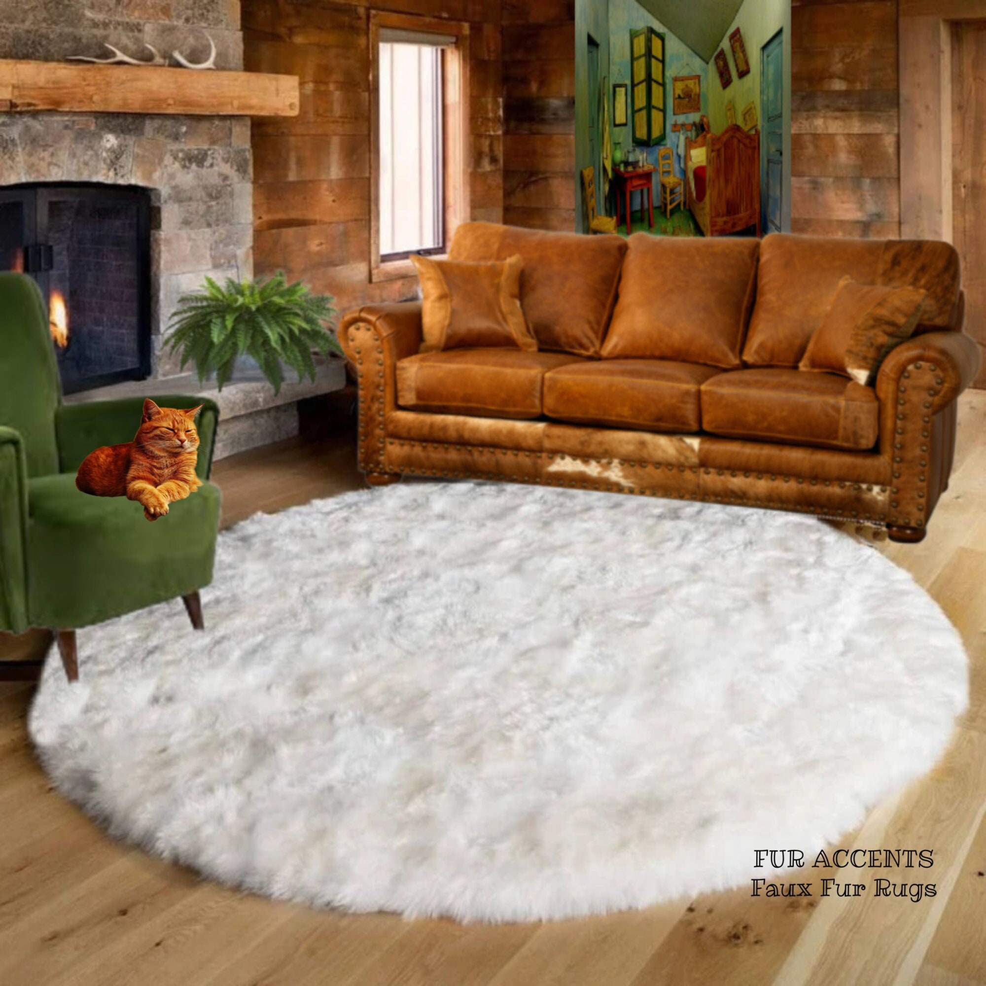 Mini Round Faux Fur Rugs, Fluffy Living Room Carpet Mini Small