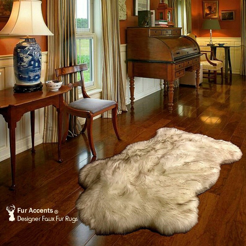 Plush Faux Fur Area Rug Luxury Thick Padded Gy Sheepskin Bear Pelt Black Tip Brown Accents Usa