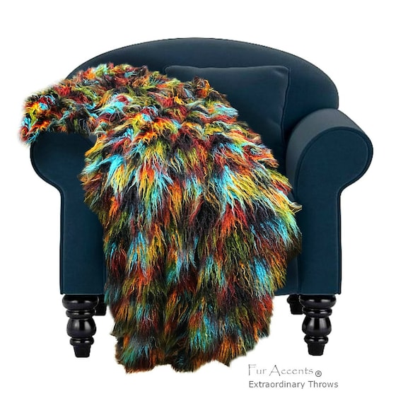 Extraordinary Plush Faux Fur Throw Blanket - Bedspread - Luxury Fur -  Multi Color Mongolian Shag - Minky Cuddle Lining - Fur Accents - USA