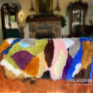 Fur Rug, Patchwork Pieced Fur, 100% Animal Friendly, Sumptuous, One of a Kind, Hand Made Throw, Designer Originals by fur Accents, USA