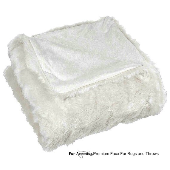 Plush  Faux Fur Throw Blanket, Soft Llama Sheepskin Shag White Off White - Bedspread - Luxury Fur - Minky Cuddle Fur Lining Fur Accents USA