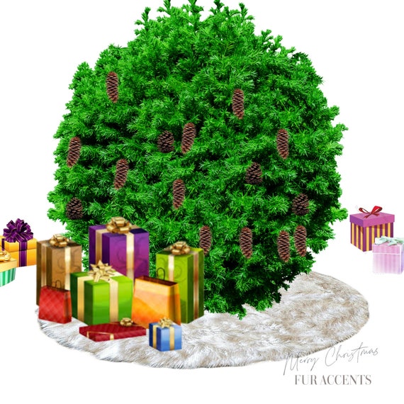 Classic Faux Fur Christmas Tree Skirt - Shaggy Shag Faux Sheepskin Pelt - Round with Slit - Choose Color and Size - by Fur Accents - USA